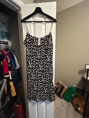 Abercrombie & Fitch Black Slip Midi Dress with White Heart Print